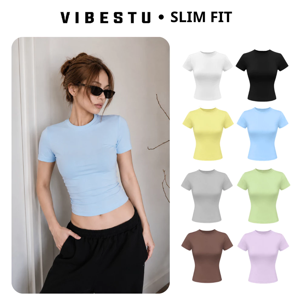 Áo Thun Trơn Nữ Slim Fit Local Brand VIBESTU 230Gsm Cotton 4 Chiều