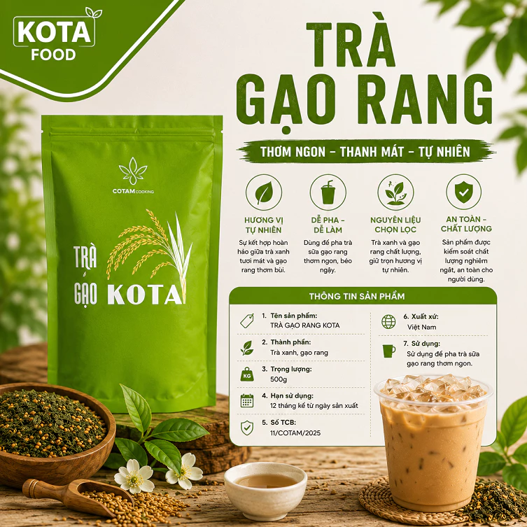 Trà Gạo Rang KOTA, Túi 500g