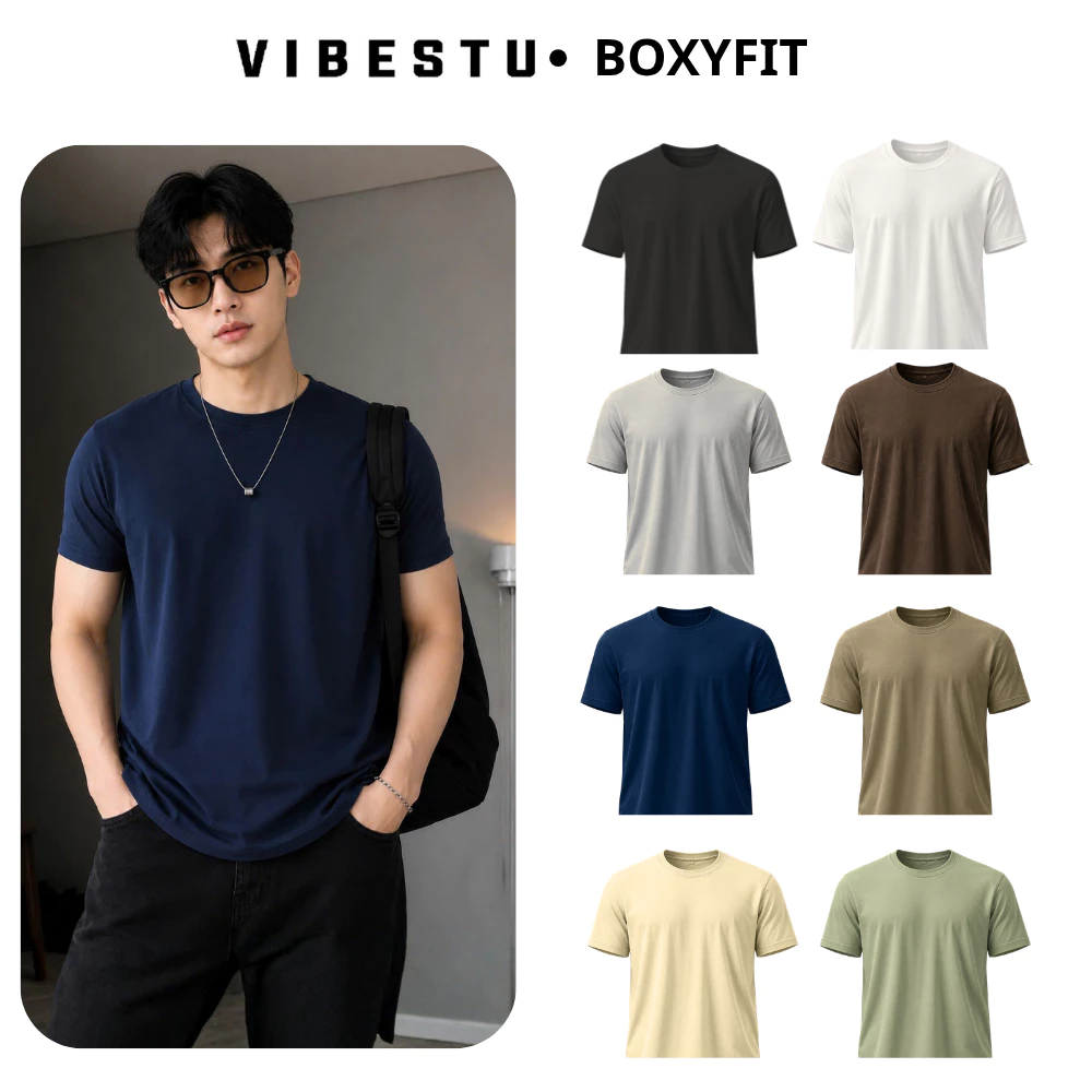 Áo Thun Trơn Nam Boxy Fit Local Brand VIBESTU 230Gsm Cotton 4 Chiều