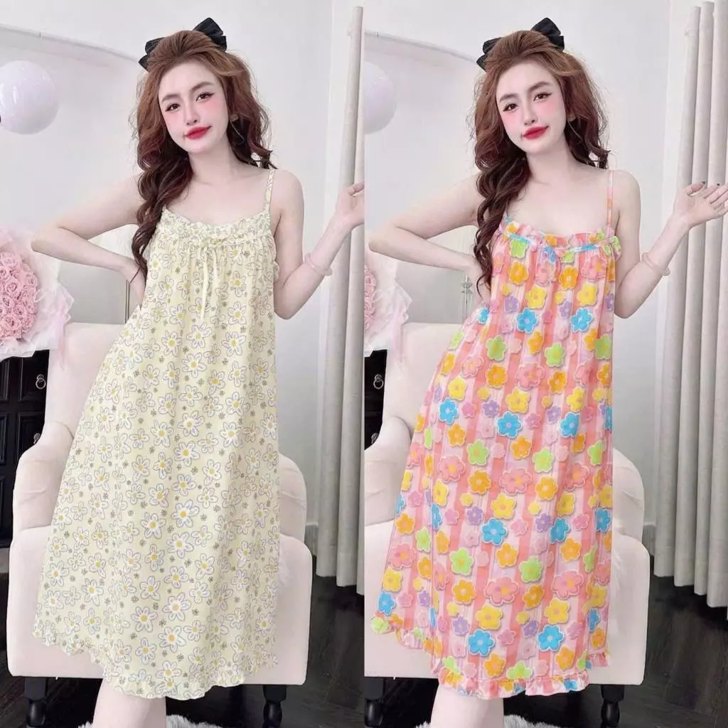 H2- Váy Ngủ TOLE Mềm Hai Dây - Hoa Nhí Dễ Thương- Mát Mẻ Thoải Mái Mùa Hè- (40-65kg)