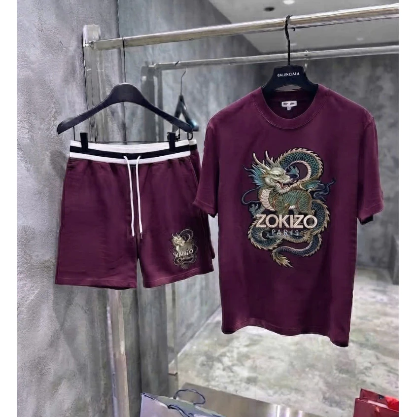 Bộ Đồ Cộc nam Ke/Zo G-Dragon Thể Thao mùa hè PB cotton in Rồng 3D Nổi basic boy phố BH310P