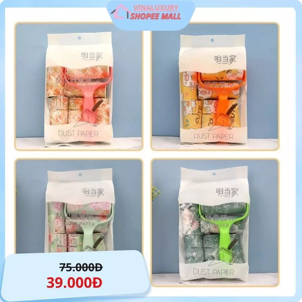 Set cây lăn và 6 lõi lăn bụi quần áo, soffa, ga giường kích thước 10cm - đa năng tiện dụng, hiệu quả