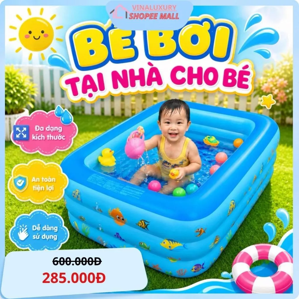 Bể Bơi Phao Cho Bé - Bể Bơi Bơm Hơi Tại Nhà Chất Liệu Dày Dặn An Toàn Cho Bé