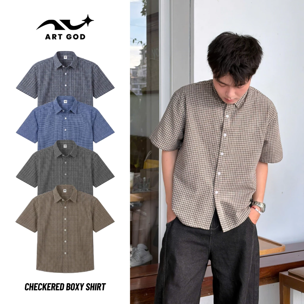 Áo Sơ Mi Kẻ Caro Nam Nữ Form Boxy Tay Ngắn Đứng Form Thoáng Mát Streetwear Unisex ARTGOD HMA120