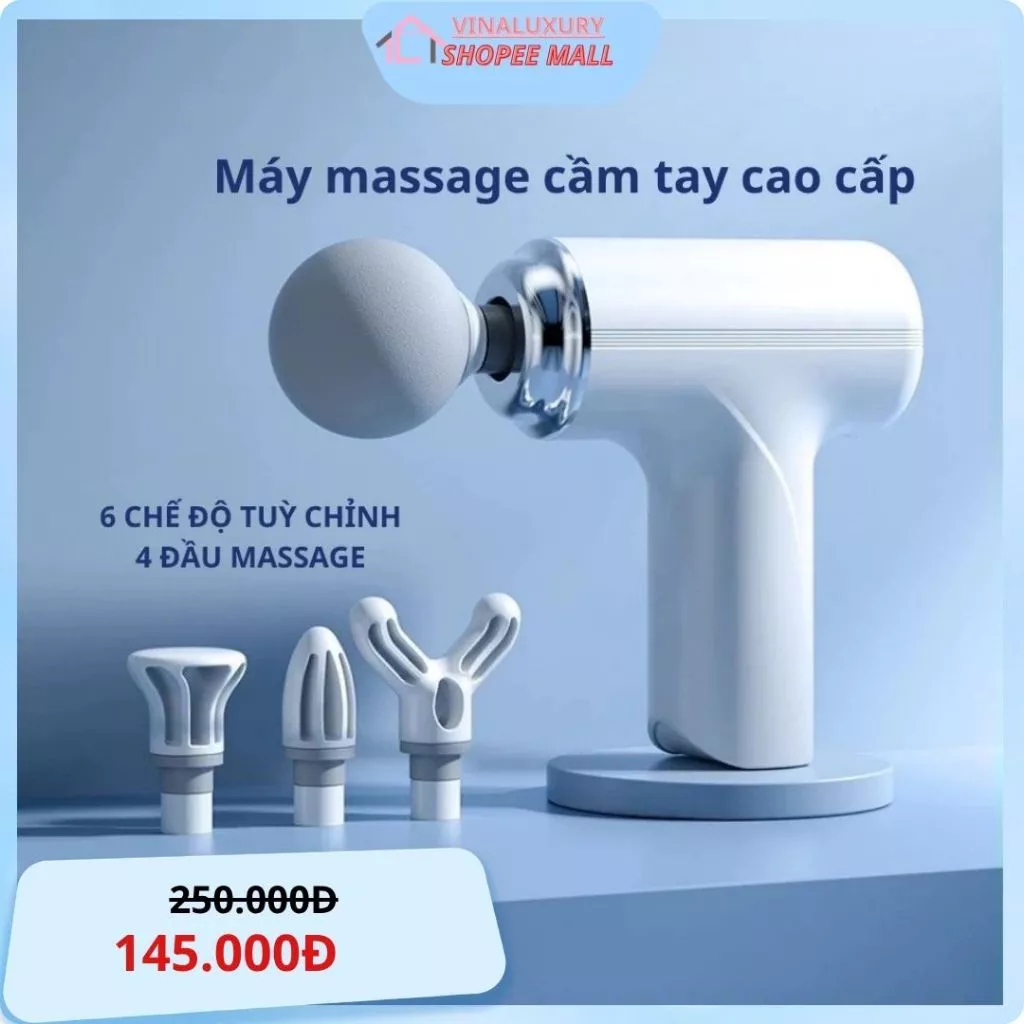 Máy Massage Đấm Lưng Cầm Tay Đa Năng, Máy Mát Xa Cổ Vai Gáy Giảm Đau Nhức Với 4 Đầu Và 6 Chế Độ