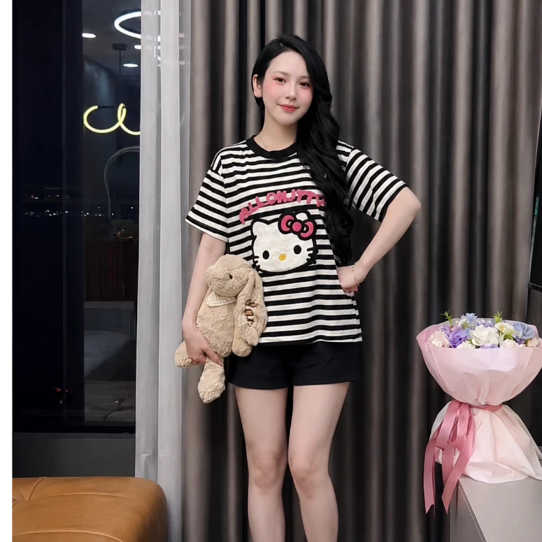 Sét bộ Cotton phong cách hàn quốc mix quần thô cách điệu dễ thương 2 size
