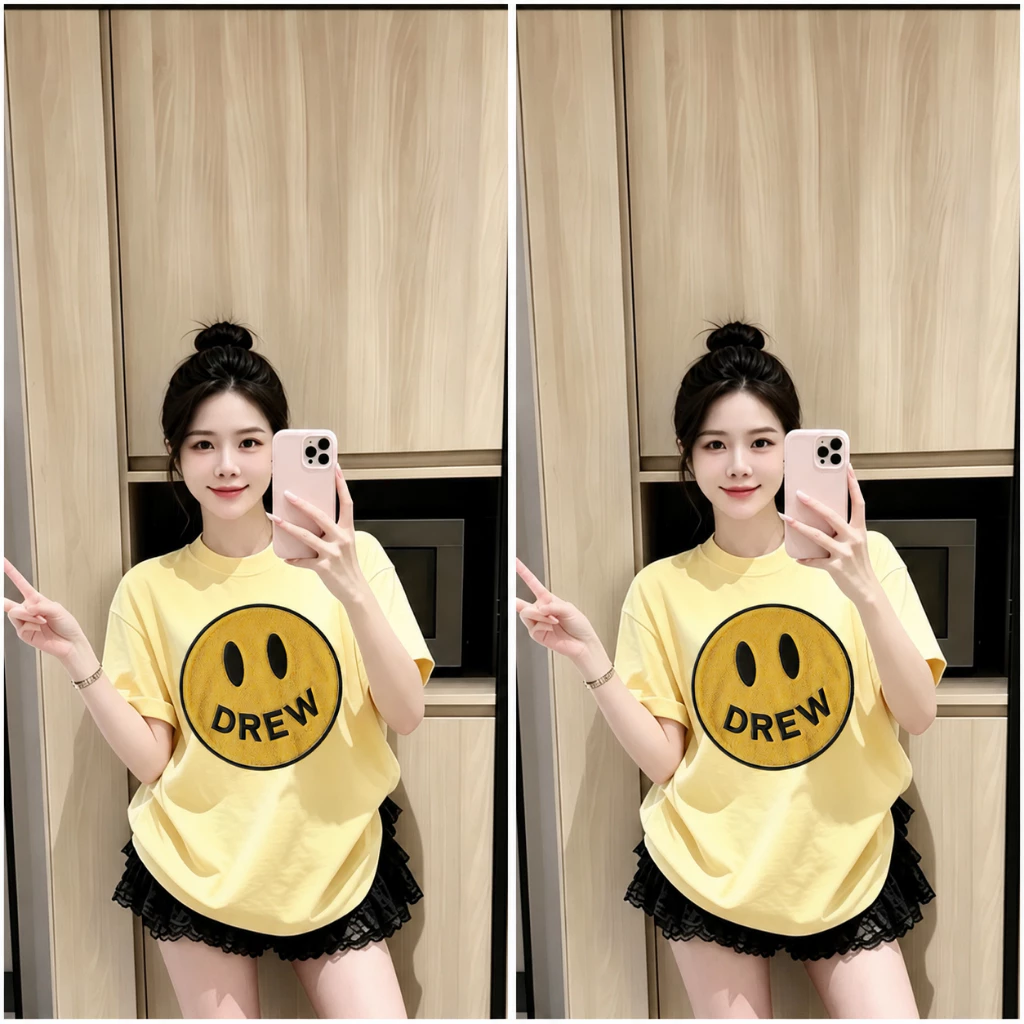 Áo phông nữ from rộng in hình mặt cười DREW siêu XINH. Áo thun nữ from rộng chất cotton cao cấp