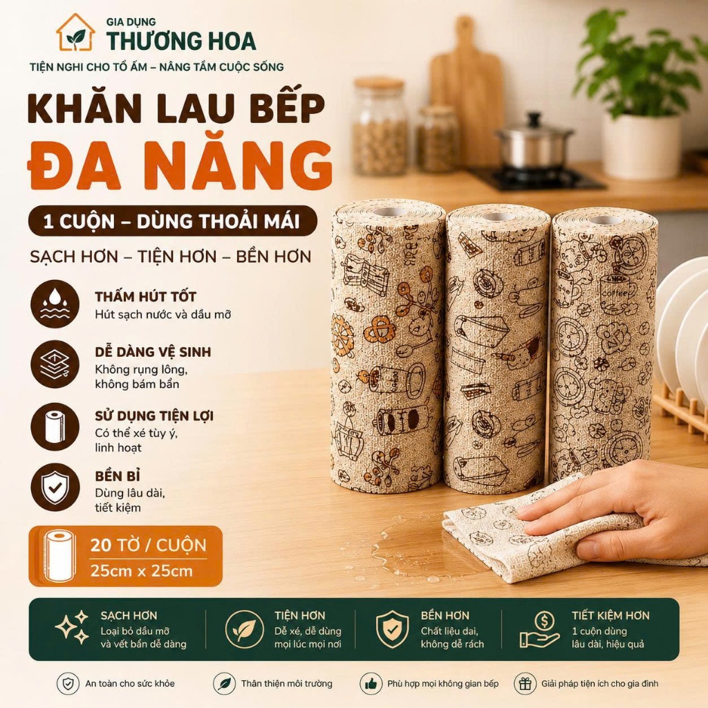 Cuộn Lau Bếp Đa Năng MODERN Siêu Thấm Hút Tái Sử Dụng Khăn Lau Kháng Khuẩn…
