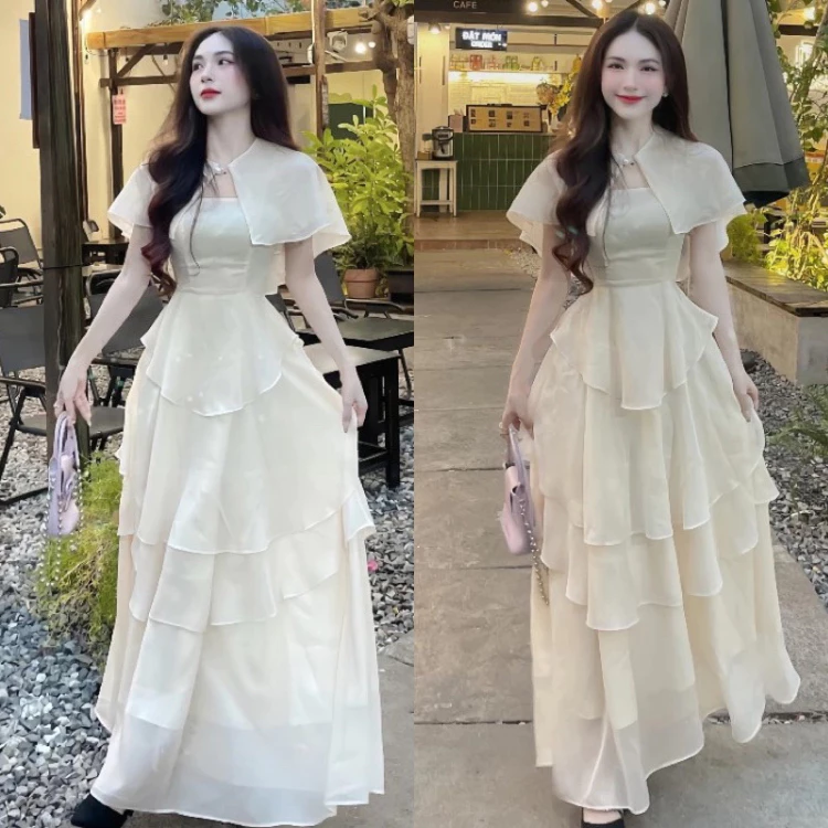 [TẶNG CHOÀNG/CÓ MÚT] Váy Dự Tiệc Thiết Kế Chất Liệu Voan Dáng Dài Bèo Tầng Sang Trọng Dáng Tiểu Thư
