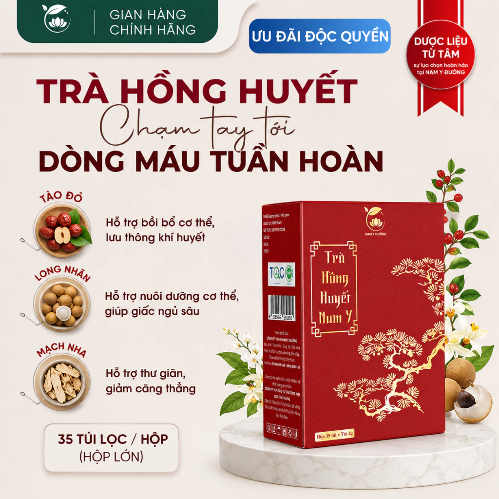 Trà Hồng Huyết Nam Y Đường - Bổ Khí Huyết, Đẹp Da, Tăng Tuần Hoàn, Giảm Mệt Mỏi, Rụng Tóc, Tóc Đen Bồng Bềnh
