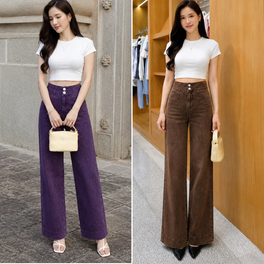 Quần Jean Nữ Ống Rộng Cạp Cao, Dáng Đẹp Khi Đi Cao Gót | 40–75Kg