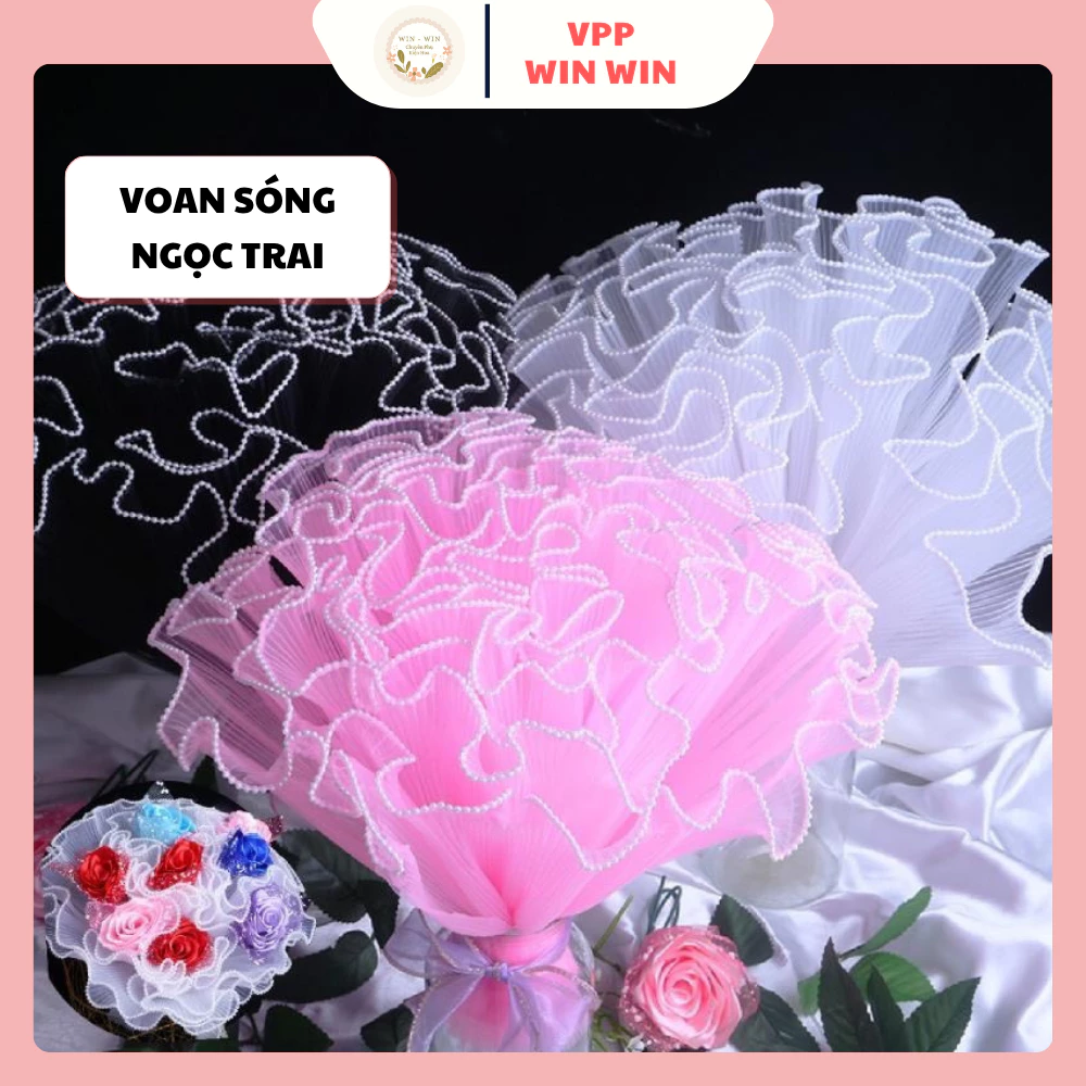 Voan Gói Hoa, Voan Sóng Hạt Ngọc Cao Cấp Phong Cách Hàn Quốc Sang Chảnh
