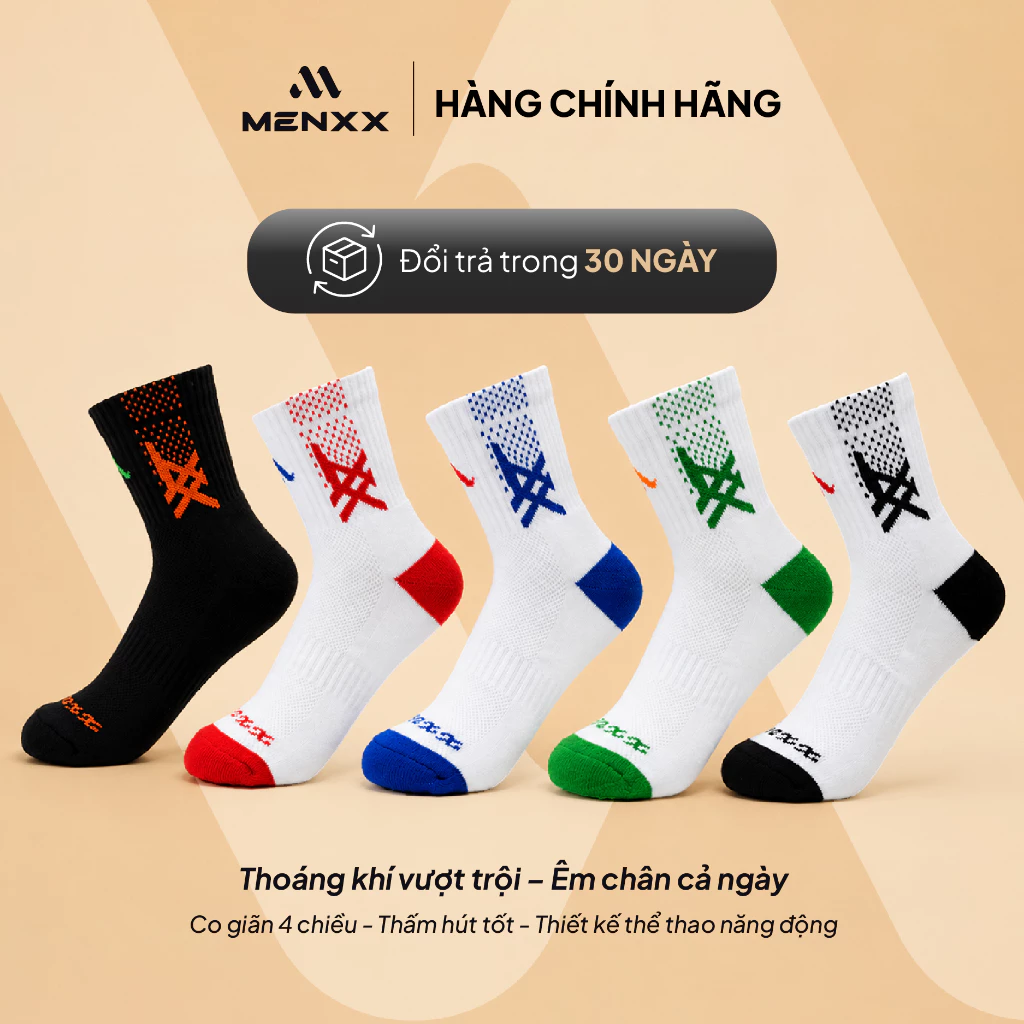 Set 5 Đôi Tất Thể Thao MENXX Cổ Trung - Vớ Thấm Hút Mồ Hôi Êm Chân Pickleball Cầu Lông Tennis M91