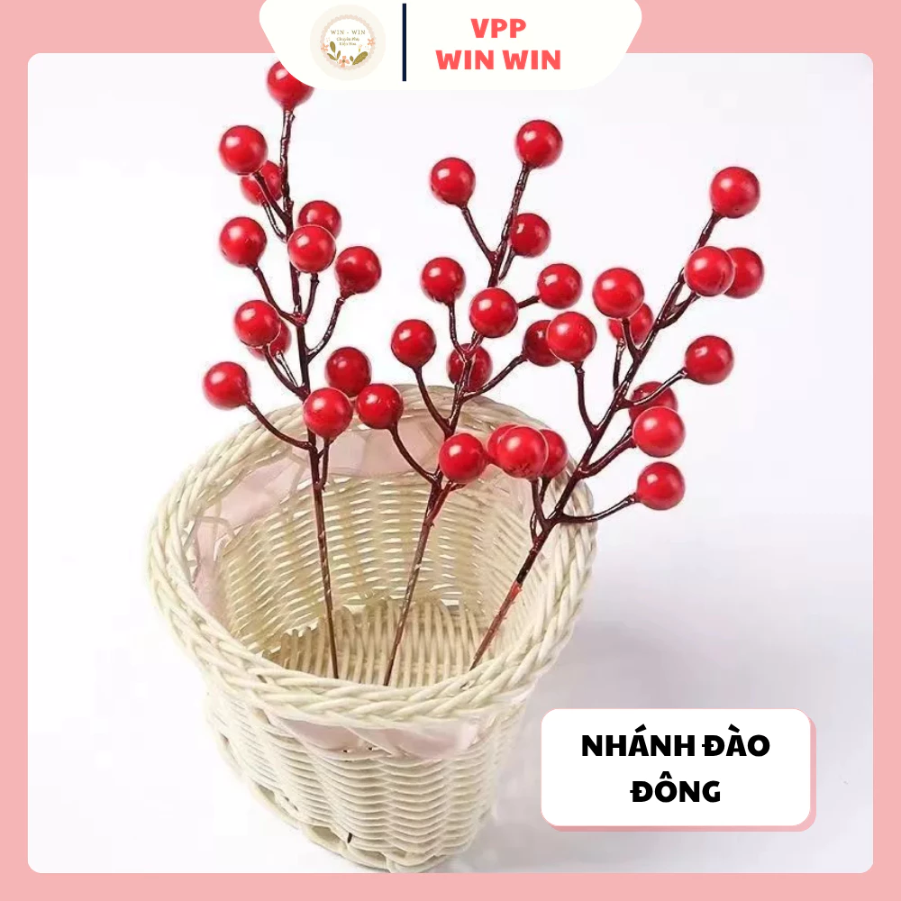 Nhánh đào đông Cherry 12 Quả Trang trí Tết, Trang trí Qản Tài lộc