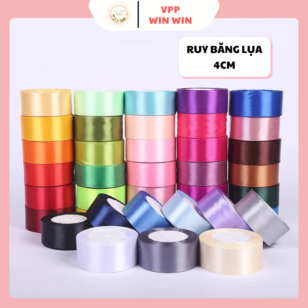 Ruy Răng Trơn, Ruy Băng Lụa Nhiều Màu Bản 4cm Dài 22m Nhiều Màu Sắc
