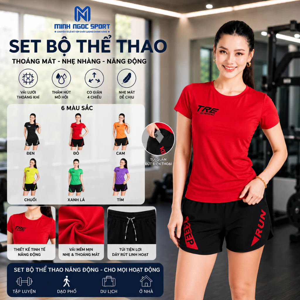 Bộ quần áo tập erobic nữ có túi, bộ tập gym nữ, Chạy bộ, set đi biển nữ, bộ bơi nữ Co giãn thoáng mát (TH02)
