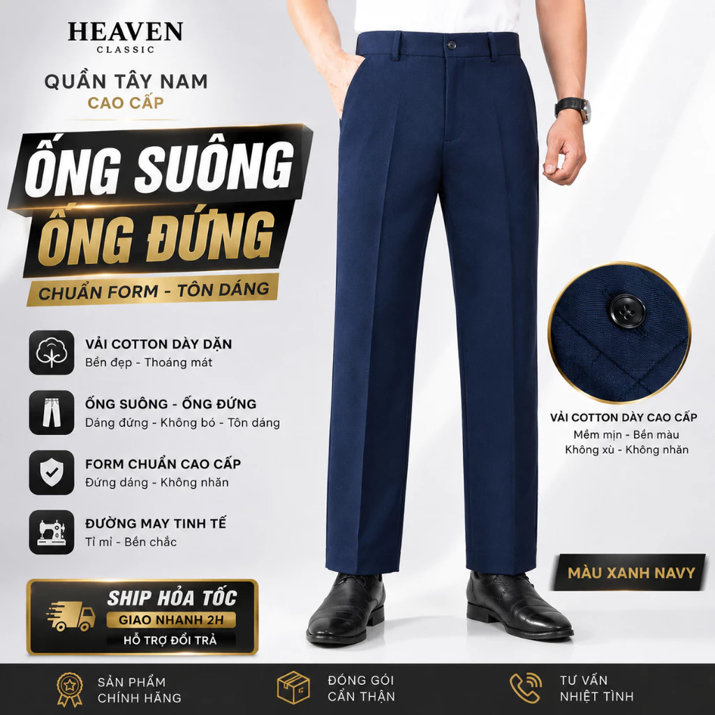 Quần Tây Nam Cotton Cao Cấp Form Đứng Ống Suông Công Sở Không Nhăn Co Giãn Mặc Đi Làm