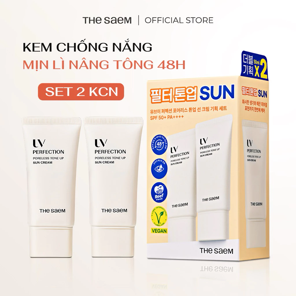 [SVIP] Set 2 Kem chống nắng nâng tông mịn da UV Perfection Poreless Tone UP Sun Cream (50gx2)