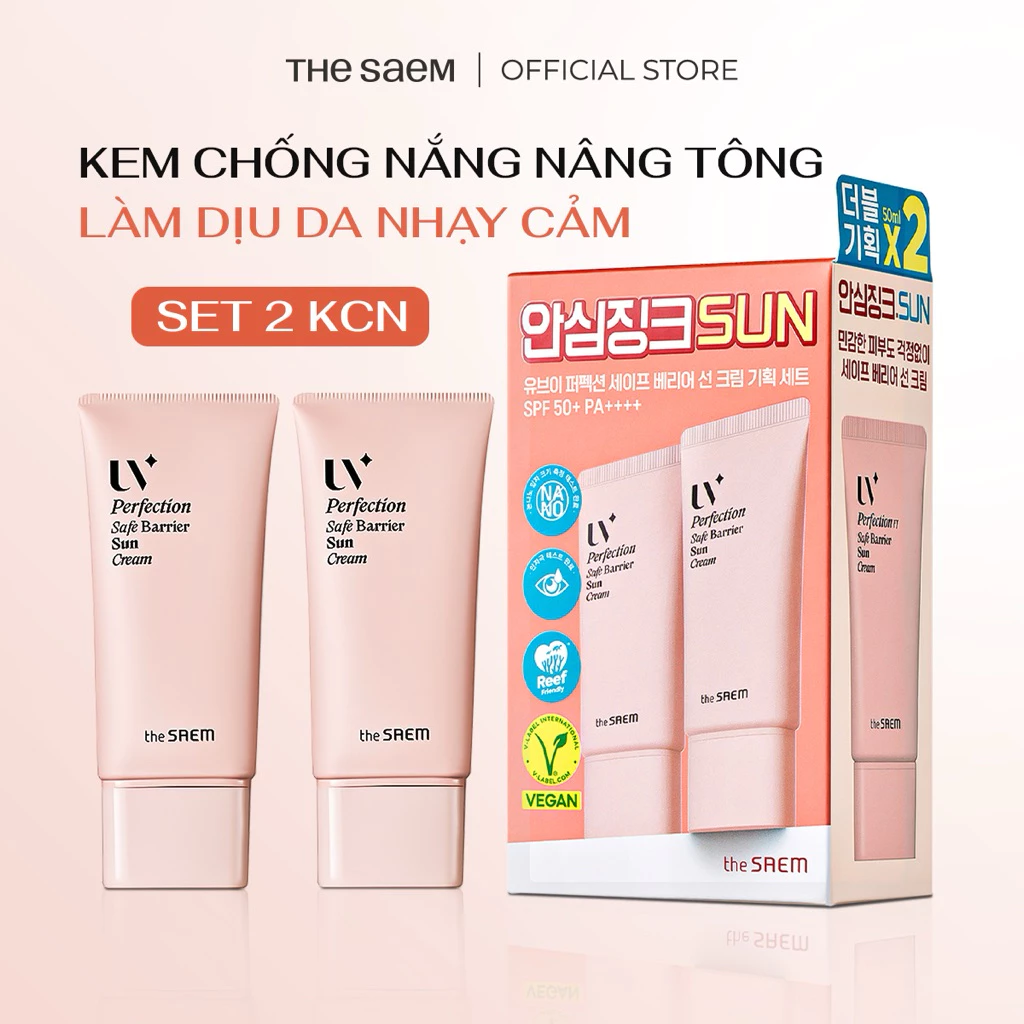[THE SAEM] Set 2 Kem chống nắng nâng tông làm dịu da nhạy cảm UV Perfection Safe Barrier Sun Cream (50gx2)