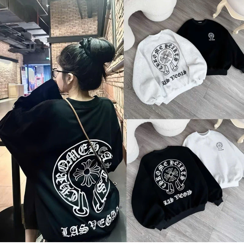 Áo Sweater Oversize Nam Nữ In Họa Tiết Chrome Hearts Las Vegas Áo Nỉ Form Rộng Thời Trang Cao Cấp
