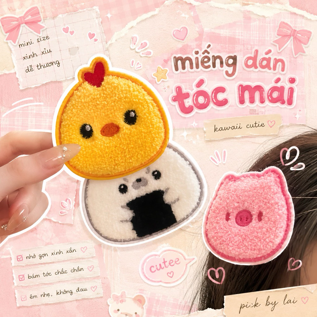 Miếng Dán Tóc Con Gà Heo Hoạt Hình Dễ Thương Cố Định Tóc Mái Không Gãy Tóc Cho Nữ