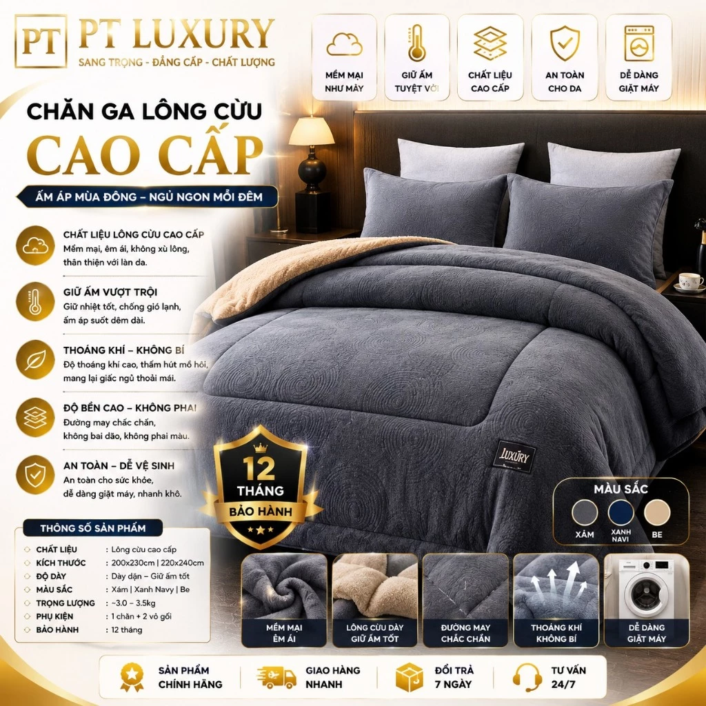 [ HÀNG CHUẨN 4 KG ] Chăn lông cừu PTLUXURY lông mềm mướt dày dặn cân nặng 4KG Siêu Ấm Kích Thước 2m x 2m2