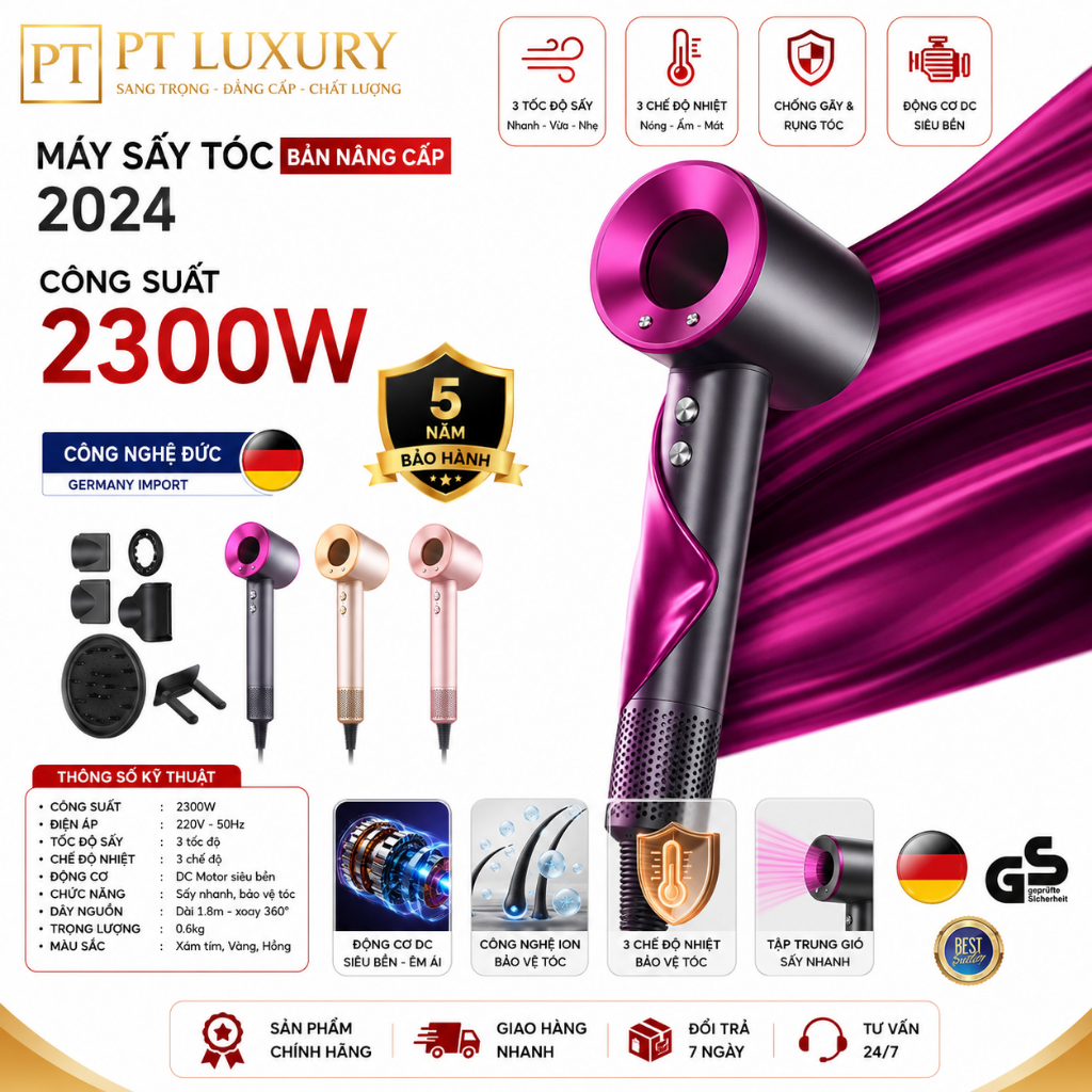 Máy Sấy Tóc ION Âm 2 Chiều Nóng Lạnh Công Suất 2200W - PTLUXURY