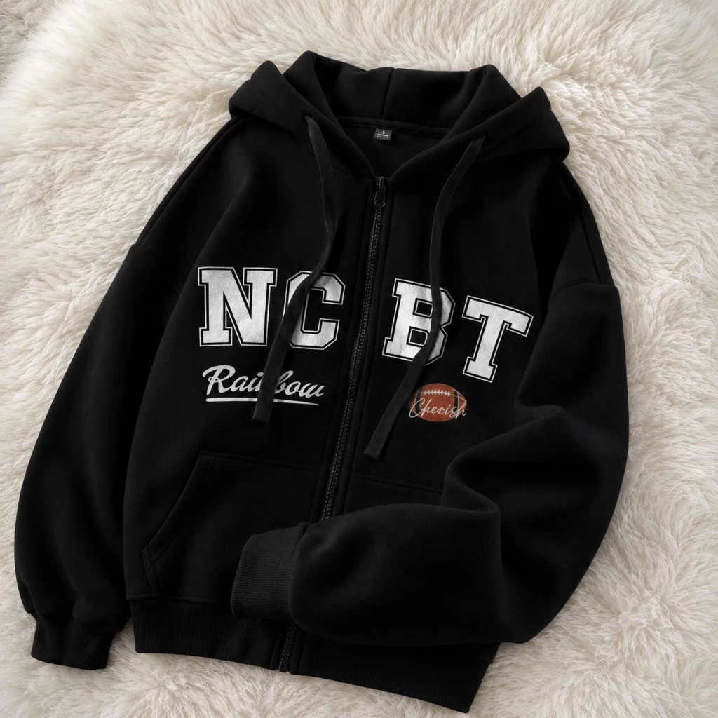 Áo khoác hoodie zip nữ nam form rộng KONOVA chất liệu nỉ lông dày dặn NBTC