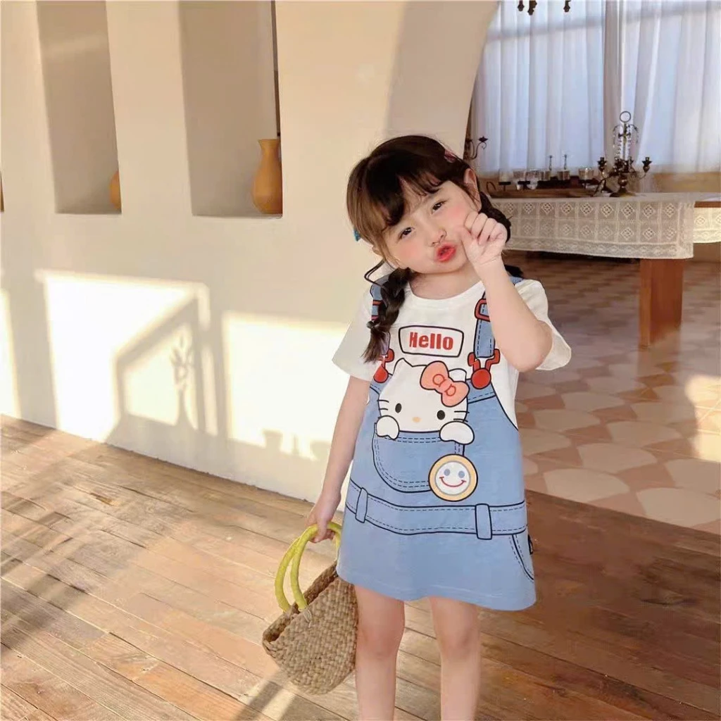 [A43] Váy mùa hè bé gái in hình Kuromi, đầm thun su 4 chiều mềm mát dáng suông dễ mặc đi học đi chơi cho bé 10 - 35kg