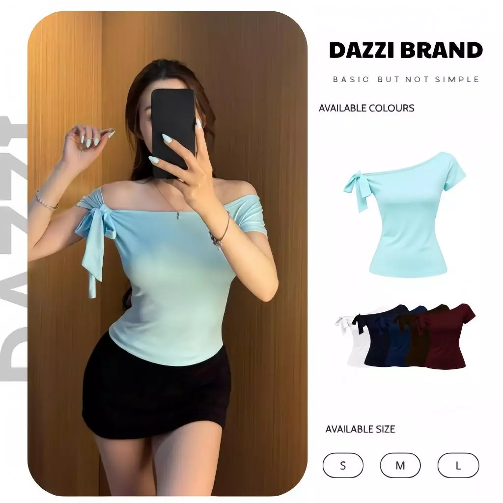 Áo thun nữ trễ vai DAZZI ôm body thiết kế thắt nơ vai chất cotton mịn DAZZI women A033