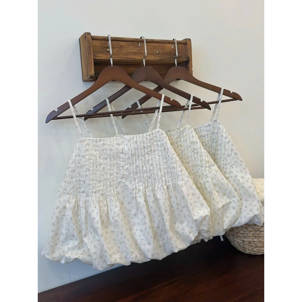 Áo Hai Dây Vải Hoa Xếp Li Bí Freesize [Một Mẩu House]