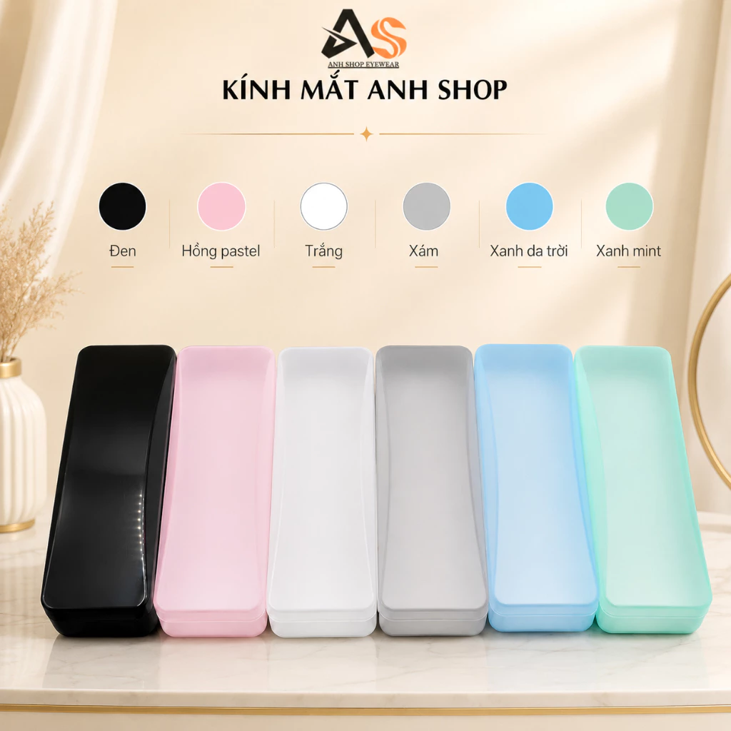 Hộp nhựa đựng kính cận kiểu dáng hình vuông trơn láng mịn A02