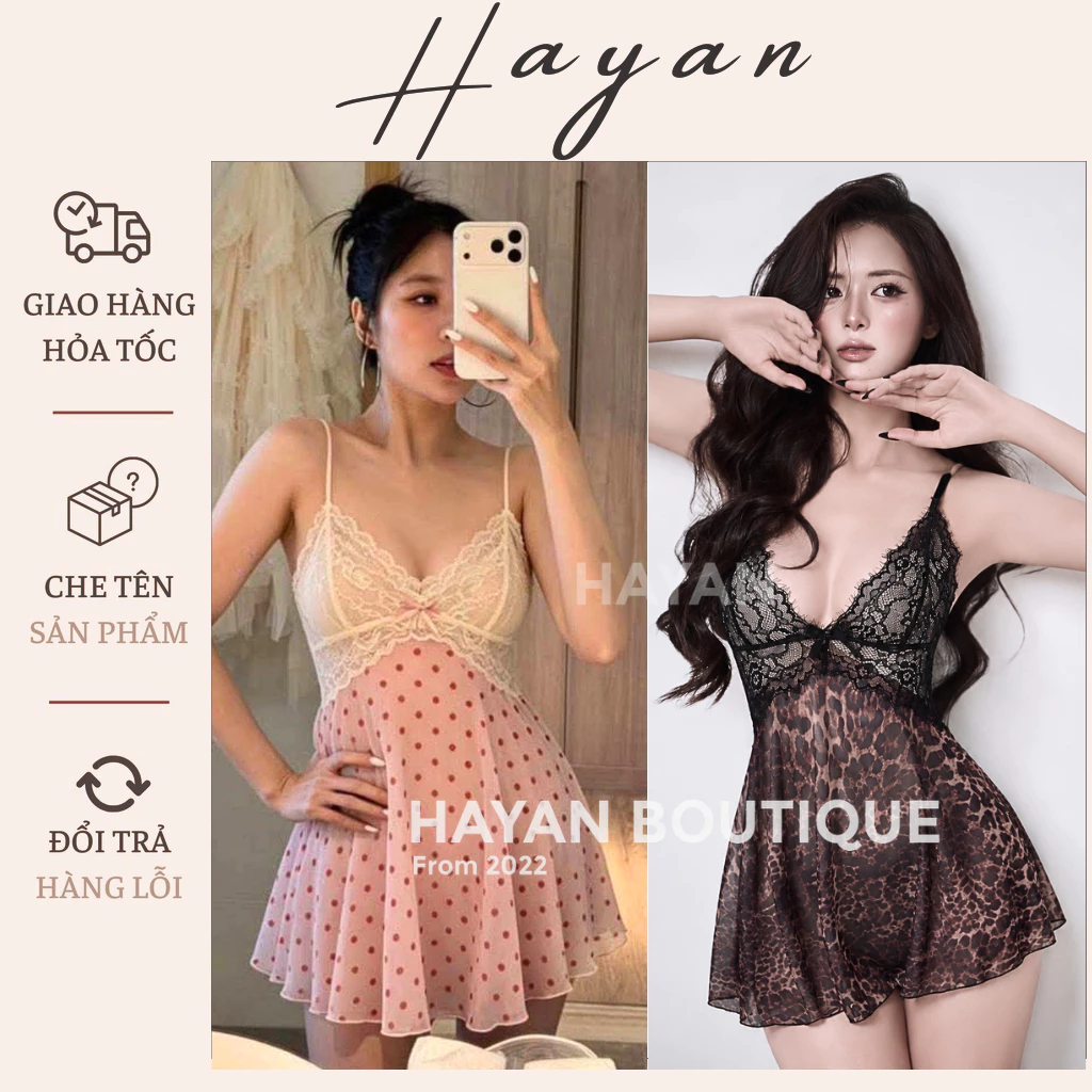 HT257 Váy ngủ sexy 2s xẻ v1 hoa nhí dễ thương, đồ ngủ ren xuyên thấu dáng xoè HT257