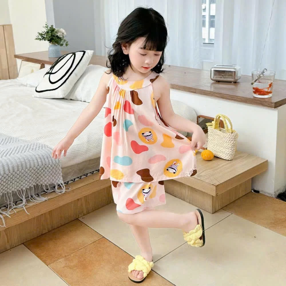 [A46] Bộ ngủ 3 lỗ bé gái, set áo hai dây quần short gân tăm mềm mát thoáng nhẹ mặc nhà mùa hè xinh xắn cho bé 9 - 37kg