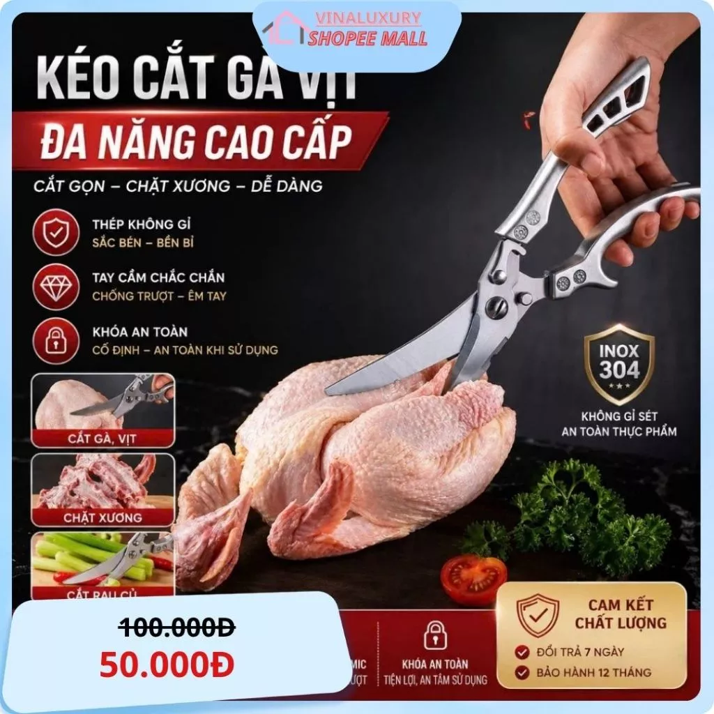 Kéo Thép Không Gỉ - Kéo Cắt Gà VINALUXURY Kéo Nhà Bếp Đa Chức Năng Để Cắt Thịt Và Xương [ HÀNG TỐT ]