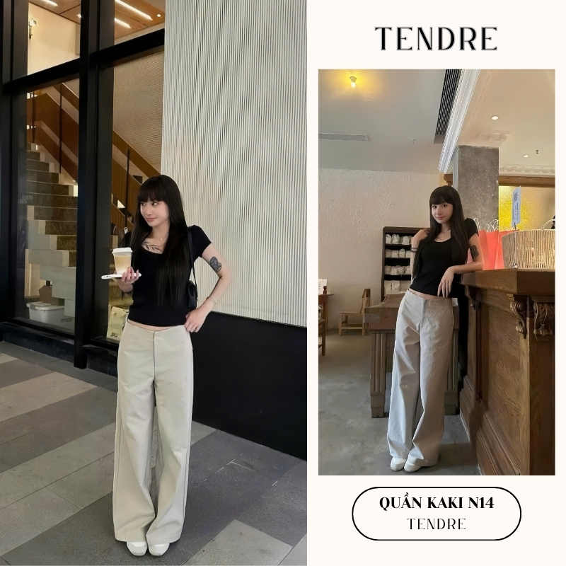 TENDRE - Quần Kaki Mềm Ống Suông Rộng Dáng Ống Đứng Hack Chân Phong Cách Hàn…