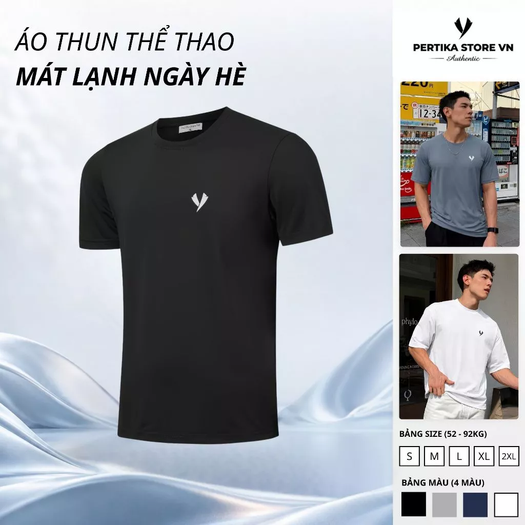 Áo thun nam PerTiKa chính hãng, Áo phông nam vải thể thao mềm mát, co giãn Menswear [52-92kg]