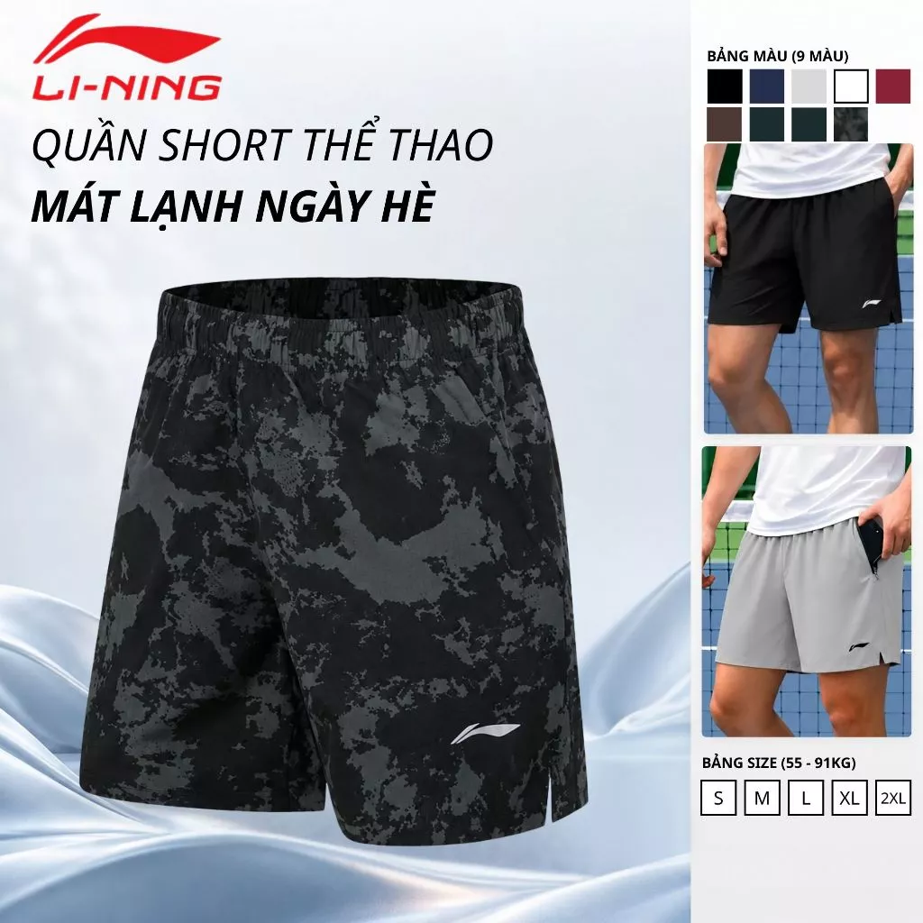 Quần đùi nam Li-Ning chính hãng S01, Quần short nam vải gió thể thao mềm mát, co giãn túi khoá 2 bên