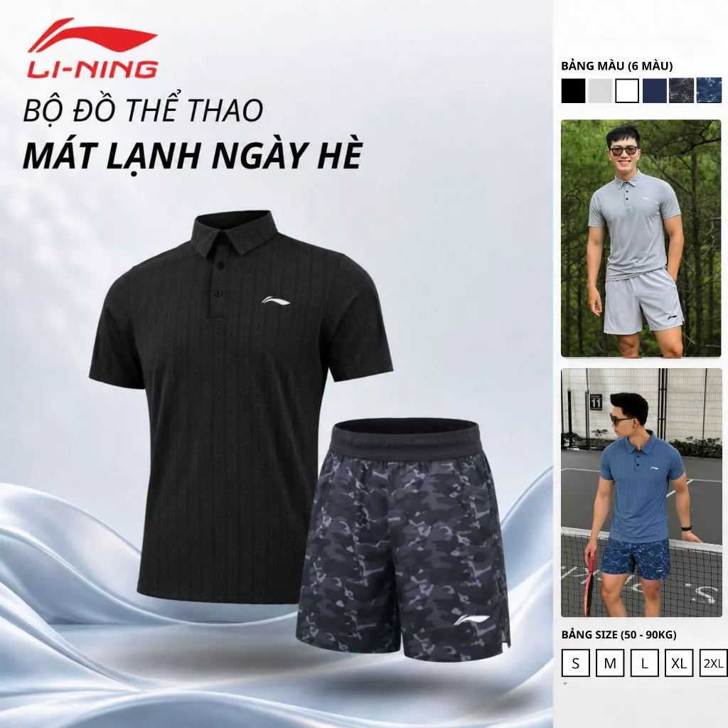 Bộ quần áo nam Li-Ning Chính Hãng, Đồ bộ nam vải thể thao mềm mát co giãn Menswear 50-90kg (C35-K01)