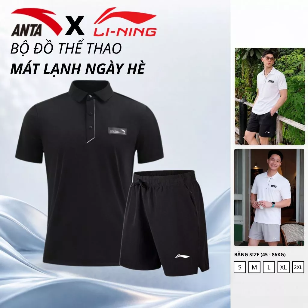 Set đồ nam thể thao, Bộ quần áo nam vải mềm mát, co giãn, thấm hút Áo ANTA 2M + Quần Li-Ning S01