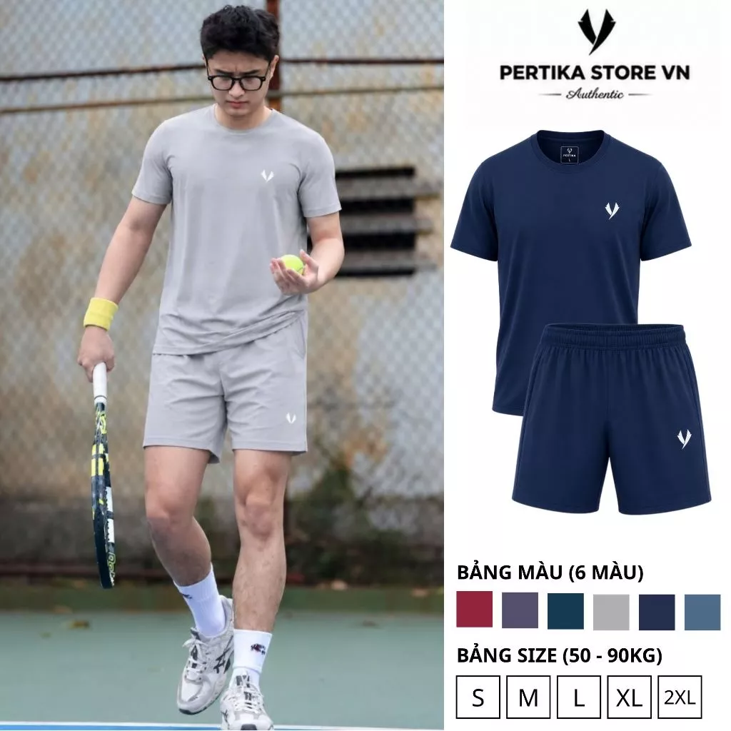 Bộ quần áo nam PERTIKA chính hãng, Set đồ nam chất vải thun lạnh co giãn mềm mát thấm hút AJDQ01