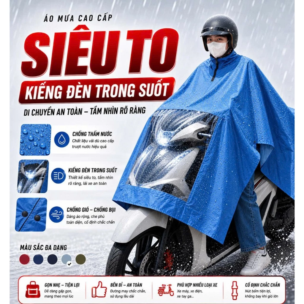 (ÁO MƯA BIG SIZE) Áo mưa cánh dơi siêu to vải tổ ong bền nhẹ chống thấm chống trầy có kiếng đèn xe tiện lợi an toàn .