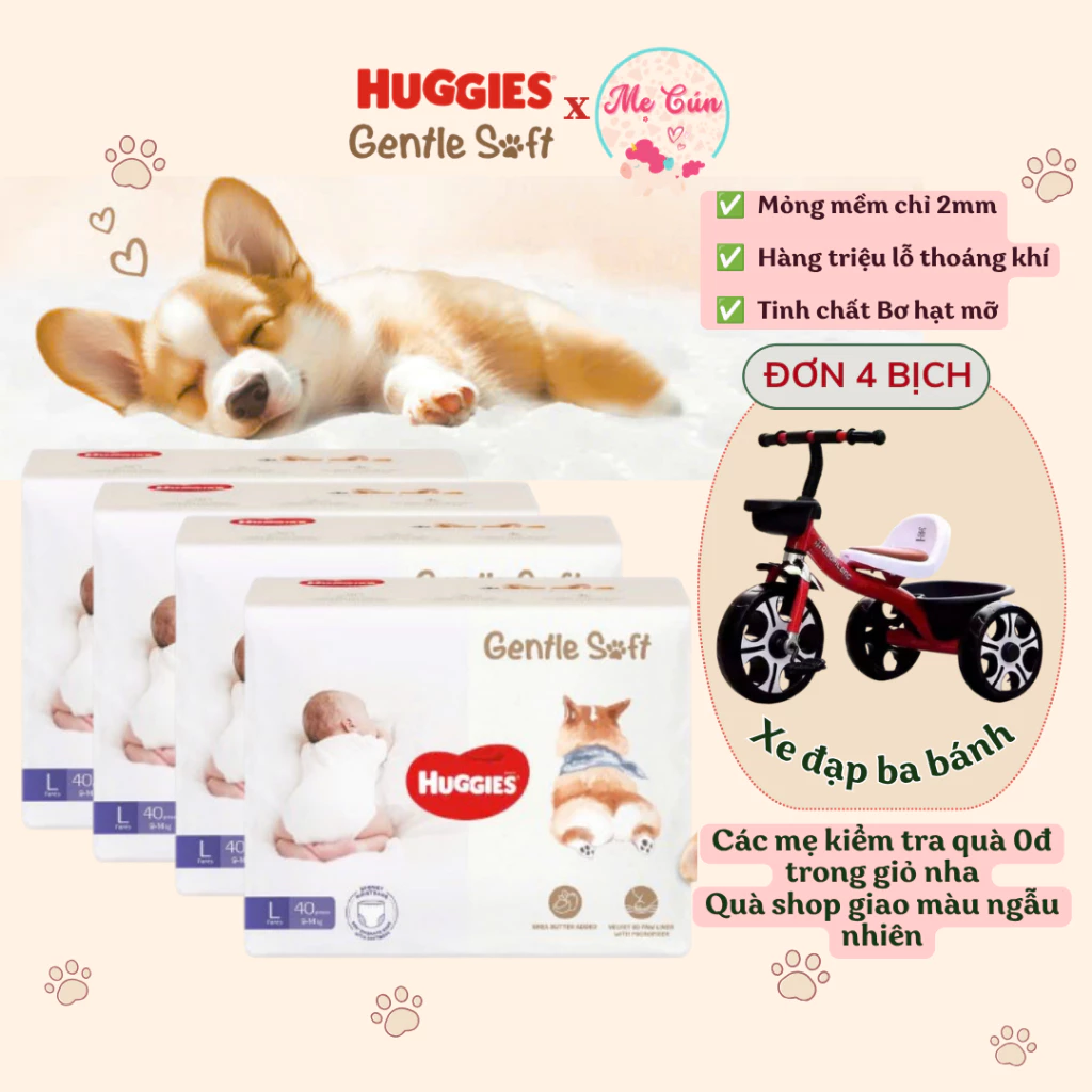 Tã Quần Huggies Gentle Soft - Corgi Cao cấp mỏng nhẹ M54, L40, XL34, XXL22