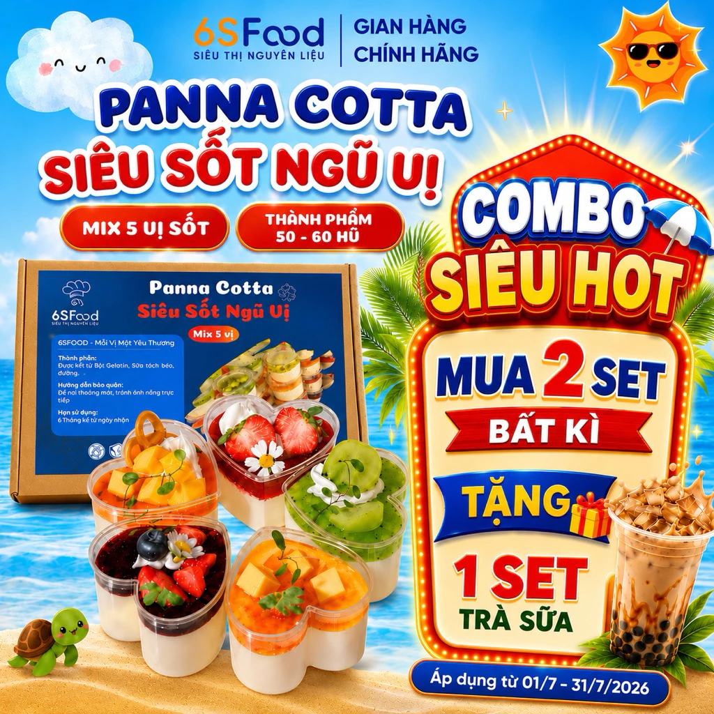 Set Nguyên Liệu Panna Cotta Siêu Sốt mix 5 vị sốt thành phẩm 50-60 hũ 60ml [SIÊU SỐT ĐẦY ĐỦ] 6SFOOD