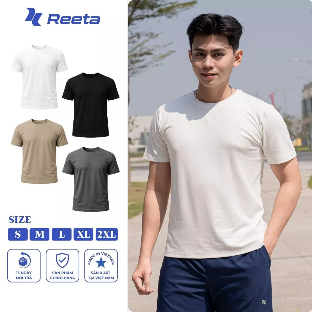 Áo thun cotton thể thao cao cấp nam Reeta unisex basic thoáng khí co giãn mềm mịn dễ dàng vận động- A293