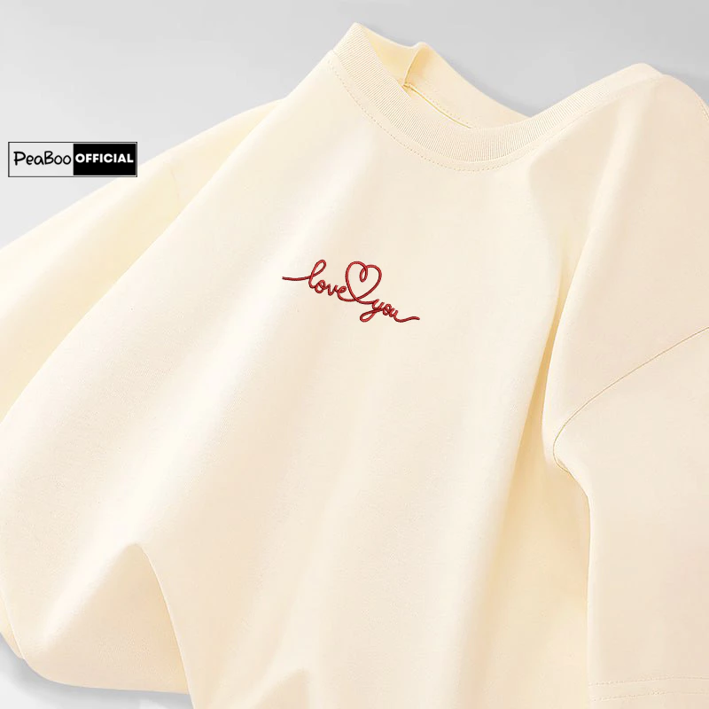 Áo Thun THÊU, Áo Phông Thêu Xương Rồng By PEABOO Chất Cotton Thoáng Mát Form Rộng Tay Lỡ Cho Nam Nữ Phong Cách Unisex