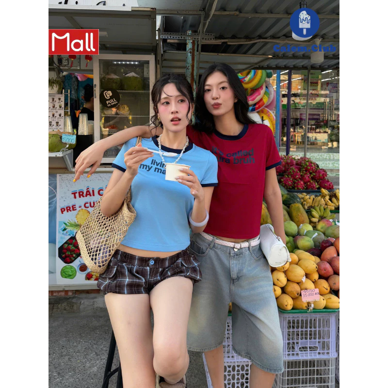 Calem.Club - Áo Baby tee Calem Delulu Club chữ in phối viền, cổ tròn form boxy vải thun cotton 4 chiều style năng động