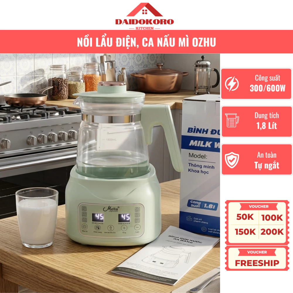 Bình Pha Sữa 1.3L Bình Đun Nước Thông Minh, Giữ Nhiệt, Điều Chỉnh Nhiệt Độ, Pha Sữa Nhanh