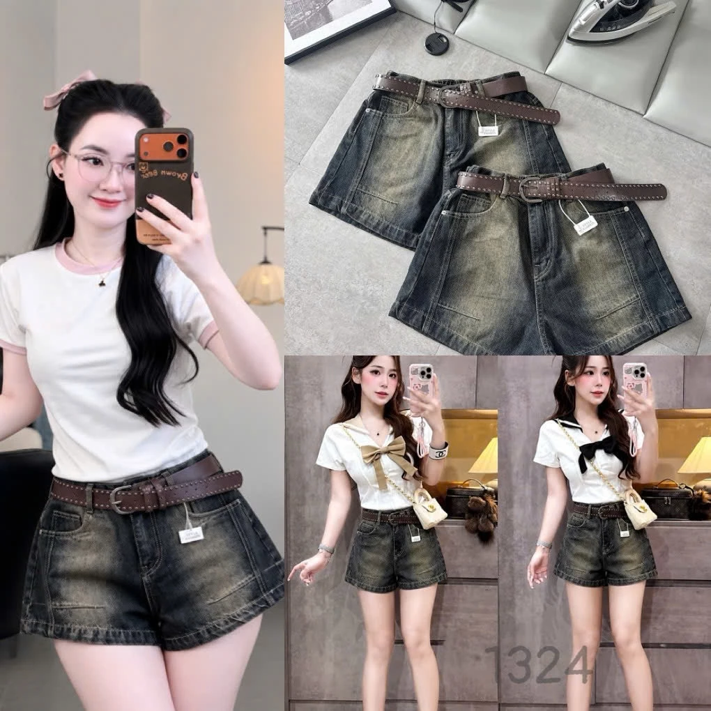 Quần Short Jean Nữ Bigsize Lưng Thun Cạp Cao Phối Viền – Tôn Dáng, Thoải Mái, Thời Trang MS1324