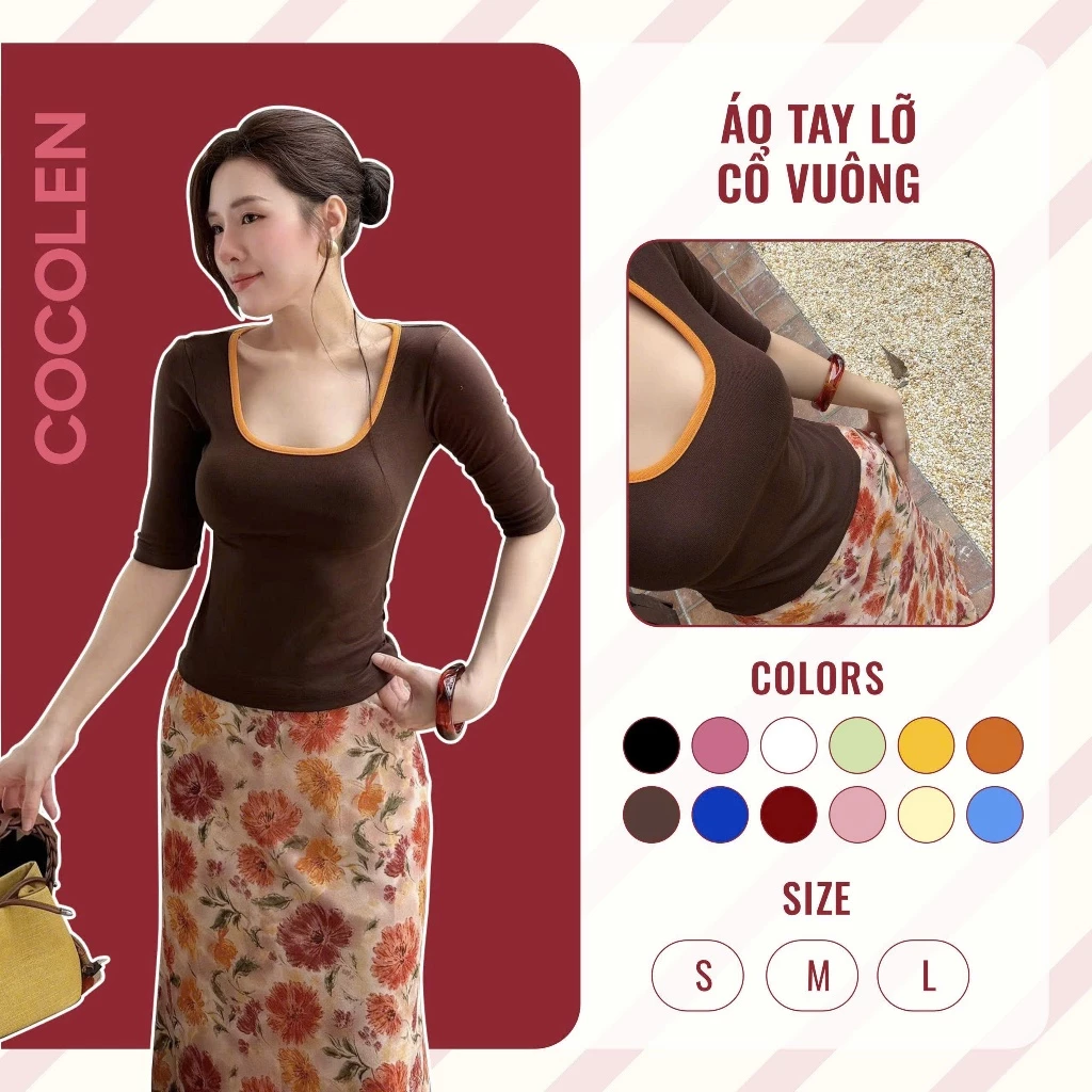 Áo Tay Lỡ Cổ Vuông COCOLEN Kiểu Dáng Trẻ Trung, Năng Động Phối Viền Khỏe Khắn Chất Liệu Rib Hàn Mềm Mịn, Đầm Tay - A102